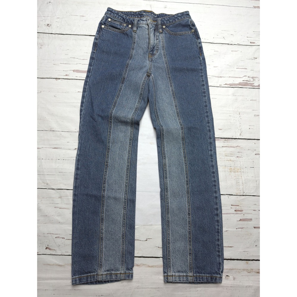 On 34th Two Tone Straight‎ Leg Jeans Blue Medium Wash High Rise Size 0/25